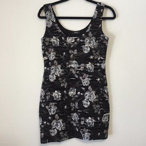 Black & White Rose Printed Ripped Dress